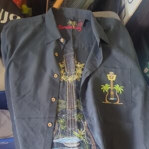 BAMBOO Cay Black Shirt with Embroidered Bamboo